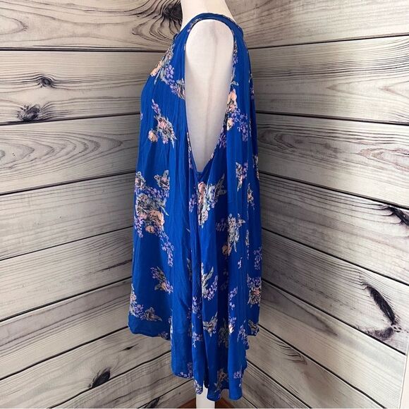 Free People Snap Out Of It Blue Floral Cutout Flowy Mini Dress - Picture 7 of 13